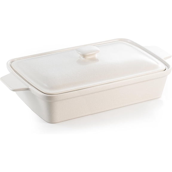 Casserole dish with Lid 3.5 Quart Porcelain Baking Dish With Lid Deep 13 x 9 Casserole Dishes for Oven with Lid Rectangular Bakeware With Handle Microwave Oven Safe