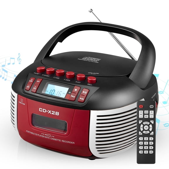 Cassette Boombox CD Player Combo with Bluetooth and Remote,Stereo Speakers,FM Radio,Tape Recording.