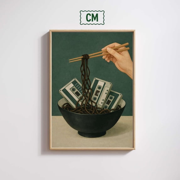 Cassette Noodles Poster Surreal Music Wall Art Retro Food Poster ...