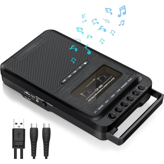 Cassette Player Converter, Portable Cassette to MP3 Music via U Disk/SD Card or PC, Record to Cassettes/USB/SD Card via Mic,Cassette Tape Player with Headphone Jack,Retractable Handle