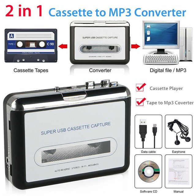 Cassette Player Portable Converter Recorder Convert Tapes to Digital