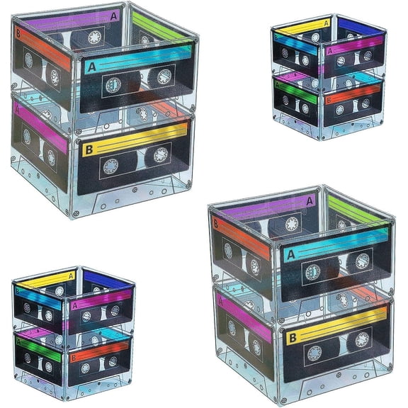 4E's Novelty 4 Pack Retro Cassette Tape Buckets for 80s 90s Party Centerpiece Decor for Adults & Kids