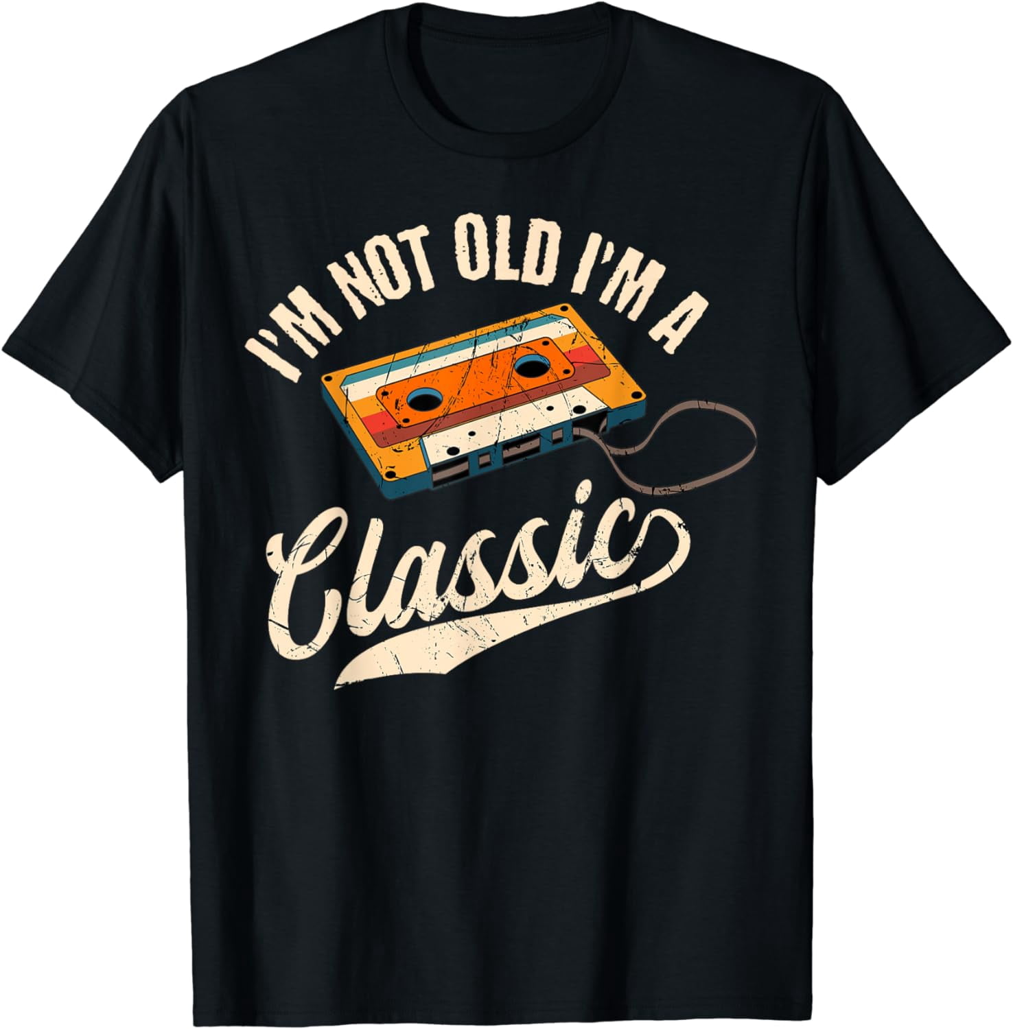 T-shirt da uomo con motivo a musicassetta vintage anni '90
