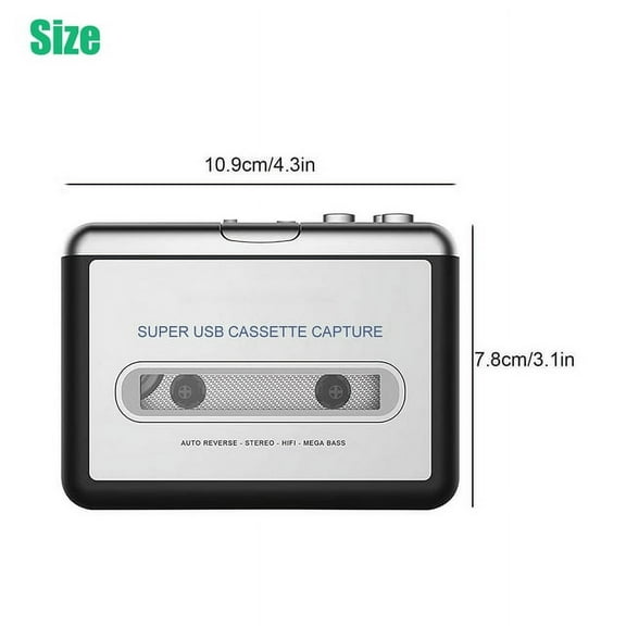 Cassette Tape Player, Cassette Tape to MP3 Converter, Portable Cassette Player Recorder with 3.5mm Jack, USB Audio Music Walkman, Silver