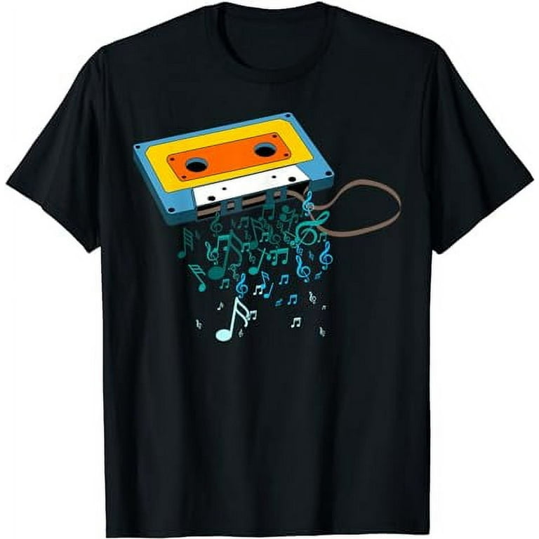 Cassette T Shirt - Music Notes & Retro Cassette Tape Cassette T Shirt - Music Notes & Retro Cassette Tape