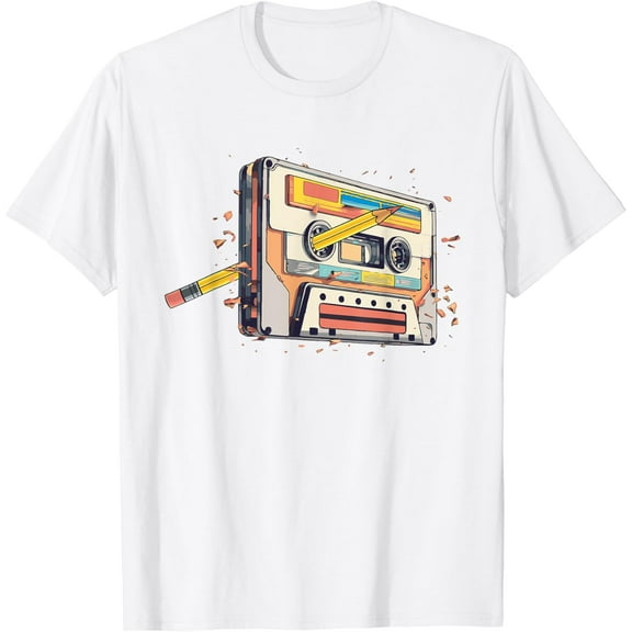 Cassette Tape Vintage Pencil 70s 80s 90s Classic Music T-Shirt100% cotton