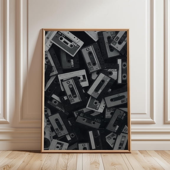 Cassette Tape Wall Art, Black White Analog Music Print, Retro 90s Decor Poster, Poster Only