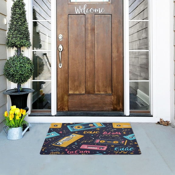 Cassette Tapes Pattern Design Versatile Absorbent Door Mat, Non-Slip, Easy to Clean 32''x20''