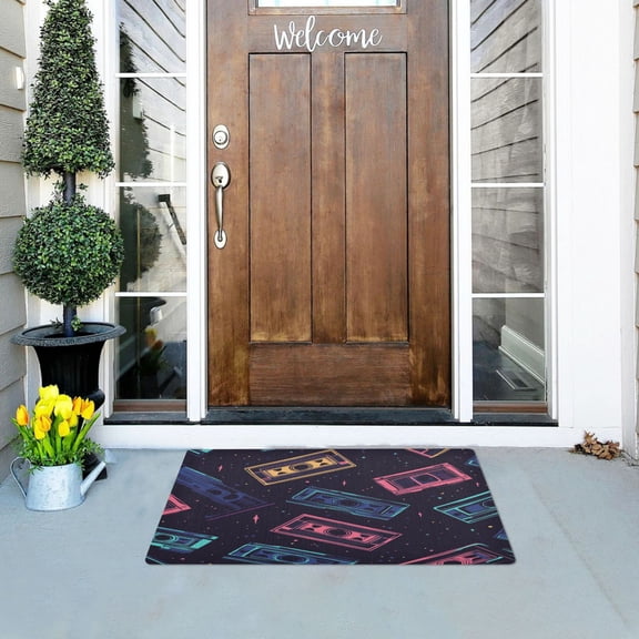 Cassette Tapes Pattern Versatile Absorbent Door Mat, Non-Slip, Easy to Clean 32''x20''