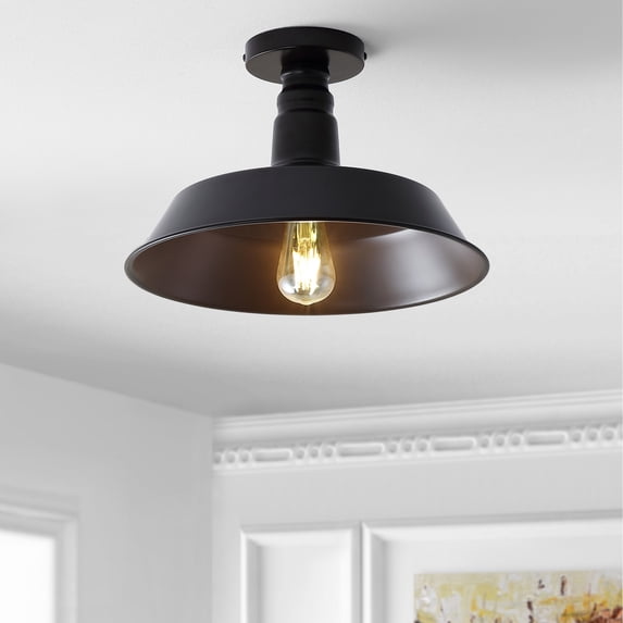 JONATHAN Y Camila 14" 1-Light Classic Industrial Indoor/Outdoor Iron LED Semi-Flush Mount, Oil Rubbed Bronze, JYL9516A