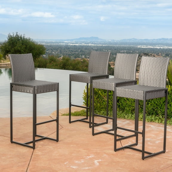 Cassidy Outdoor Wicker Barstools, Set of 4, Grey