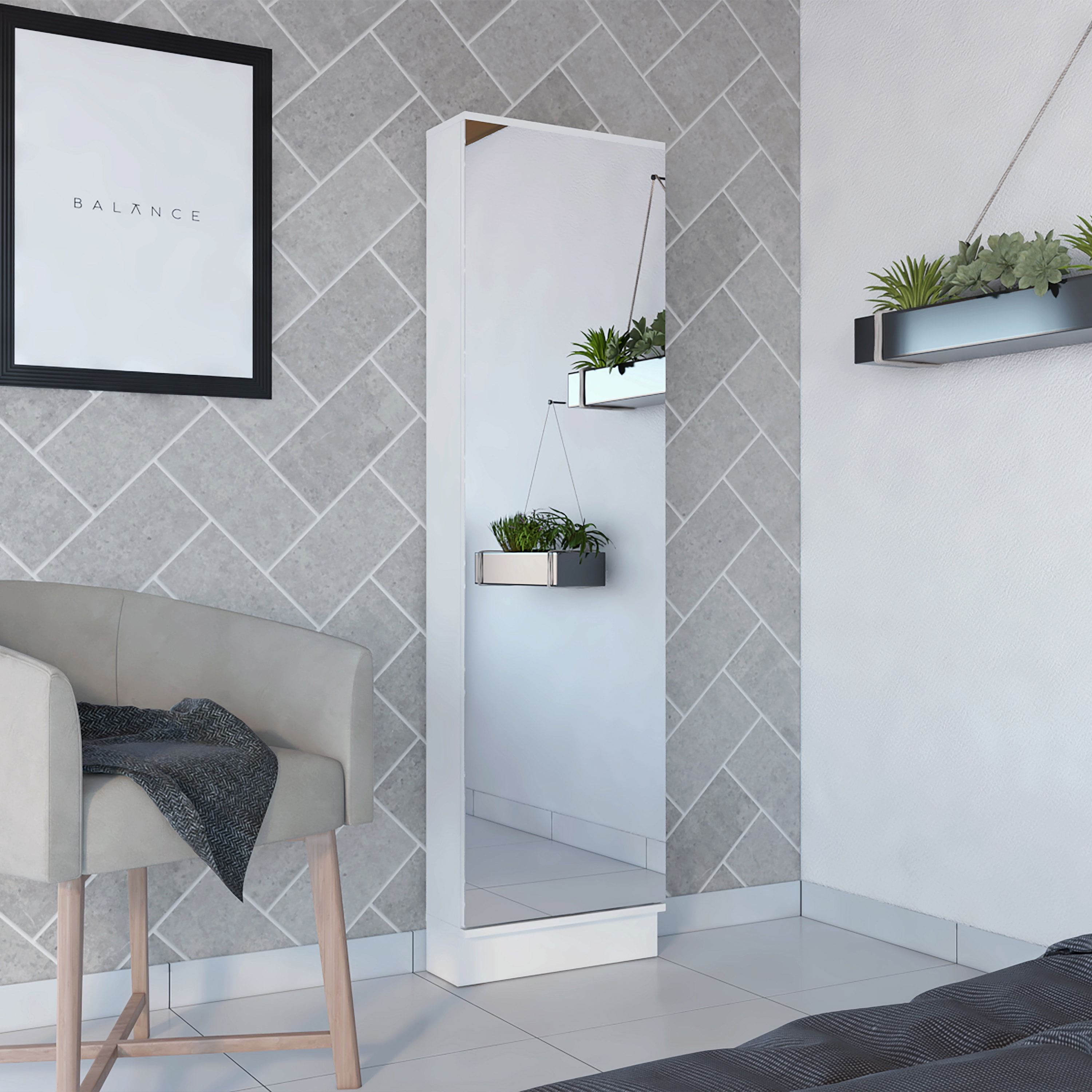 Cassidy Rectangle Tall Shoe with Mirror White