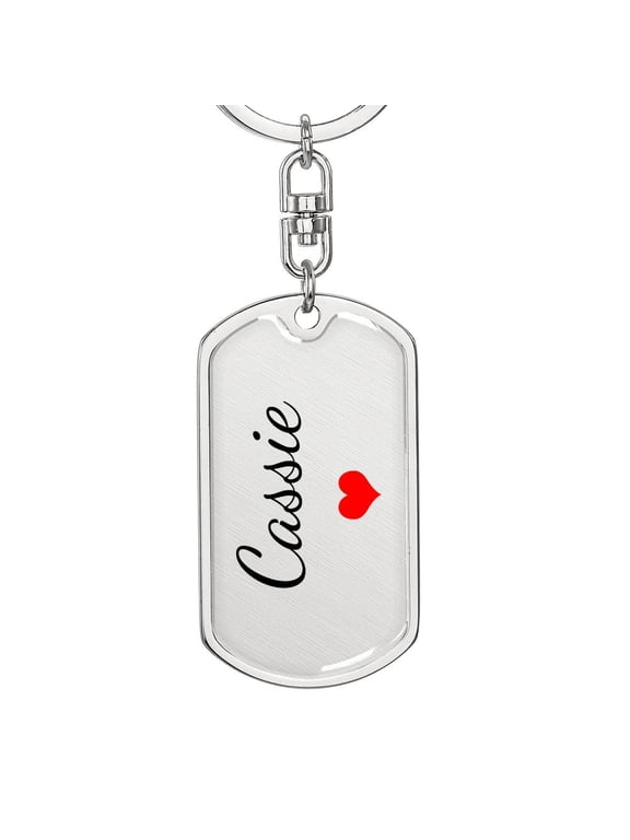 Cassie Keychain – Custom Name Keychain for Women Title: Dog Tag with Swivel Keychain (Steel)