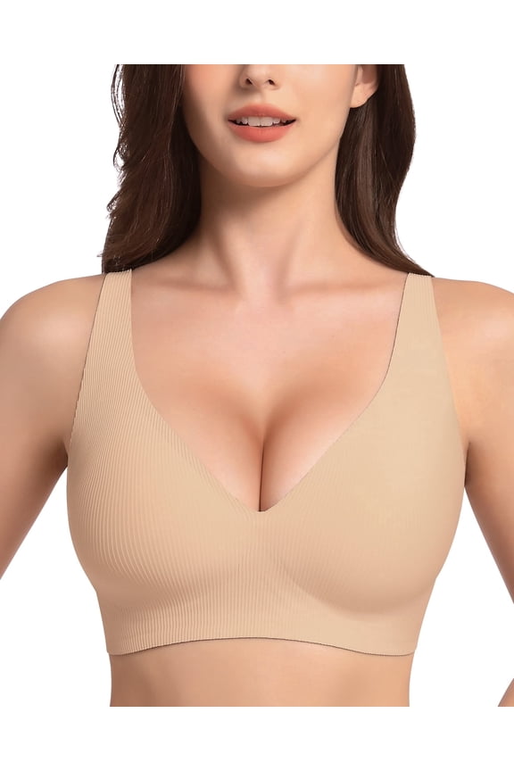 Deep V Bras for Women No Underwire Jelly Wireless Push Up Bra Comfortable Bralette Seamless T-Shirt Bras