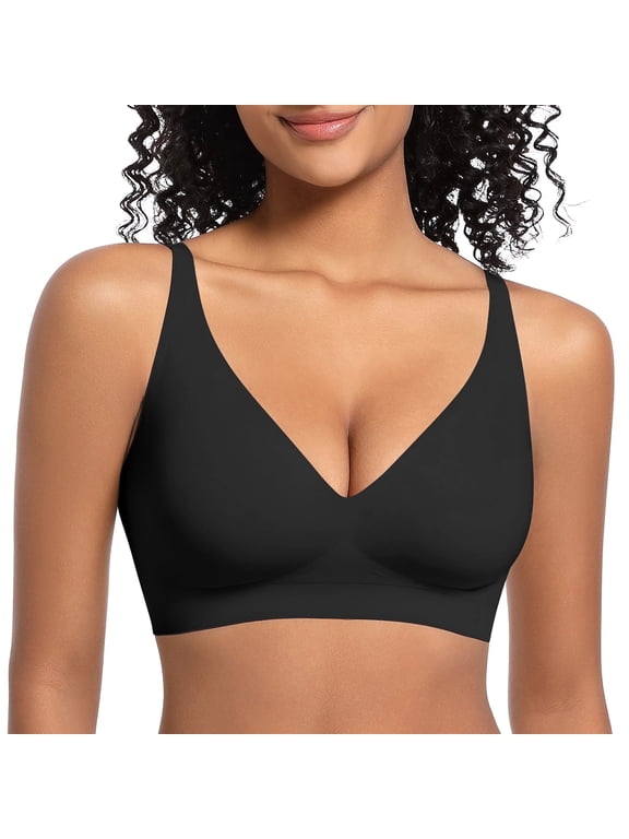 Wireless Bra for Women Comfortable No Underwire Jelly Deep V Bras Seamless Soft Everyday Bras