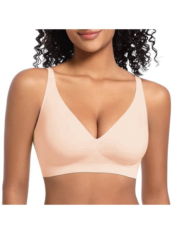 Wireless Bra for Women Comfortable No Underwire Jelly Deep V Bras Seamless Soft Everyday Bras