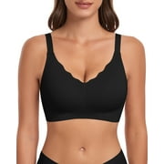 CASSIE LIZ Scalloped Bras for Women Everyday Comfort Bra Push Up Wireless Bras V Neck Seamless Bra