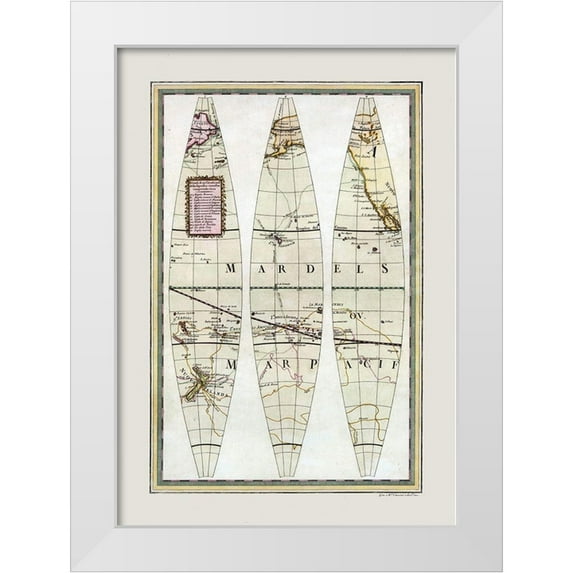 Cassini 11x14 White Modern Wood Framed Museum Art Print Titled - Pacific Ocean - Cassini 1790