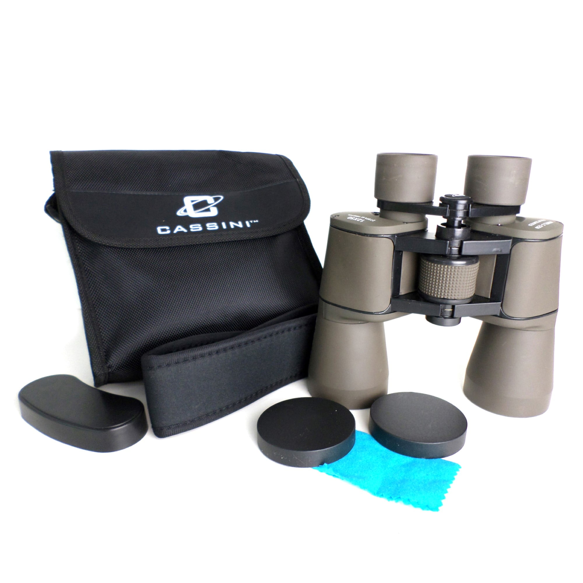 Cassini 12 x 50mm Day and Night Binocular brings images 12 x closer with large 50mm Objective lens for bright and wide views. Tripod Port and Shoulder Case