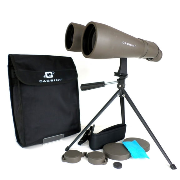 Cassini 15 x 70mm Day and Night Binocular brings images 15 x closer with exra large 70mm Objective lens for bright and wide views of the Moon. Tabletop Tripod and Shoulder Case