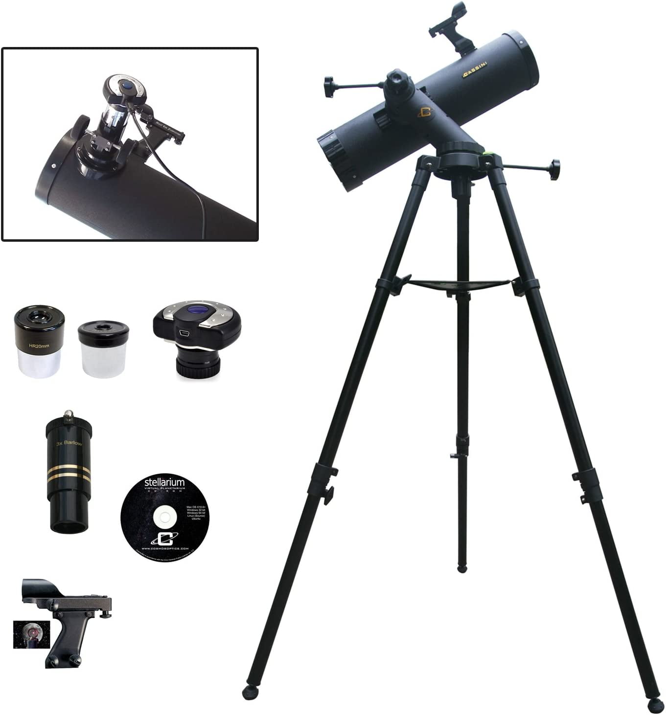 Cassini 640 x 102 Astronomical Tracker Reflector Kit with Camera, Black