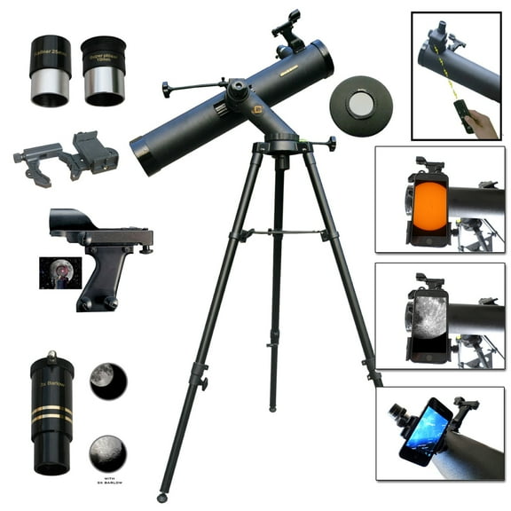 Cassini 800mm x 80mm Electronic Focus Reflector Telescope w/Smartphone Adapter & Solar Filter