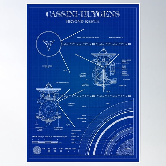 Cassini-Huygens. Outer Planet Exploration Probes (Blueprint) Poster Wall Art, Modern Wall Decor, 8x12 UNFRAMED