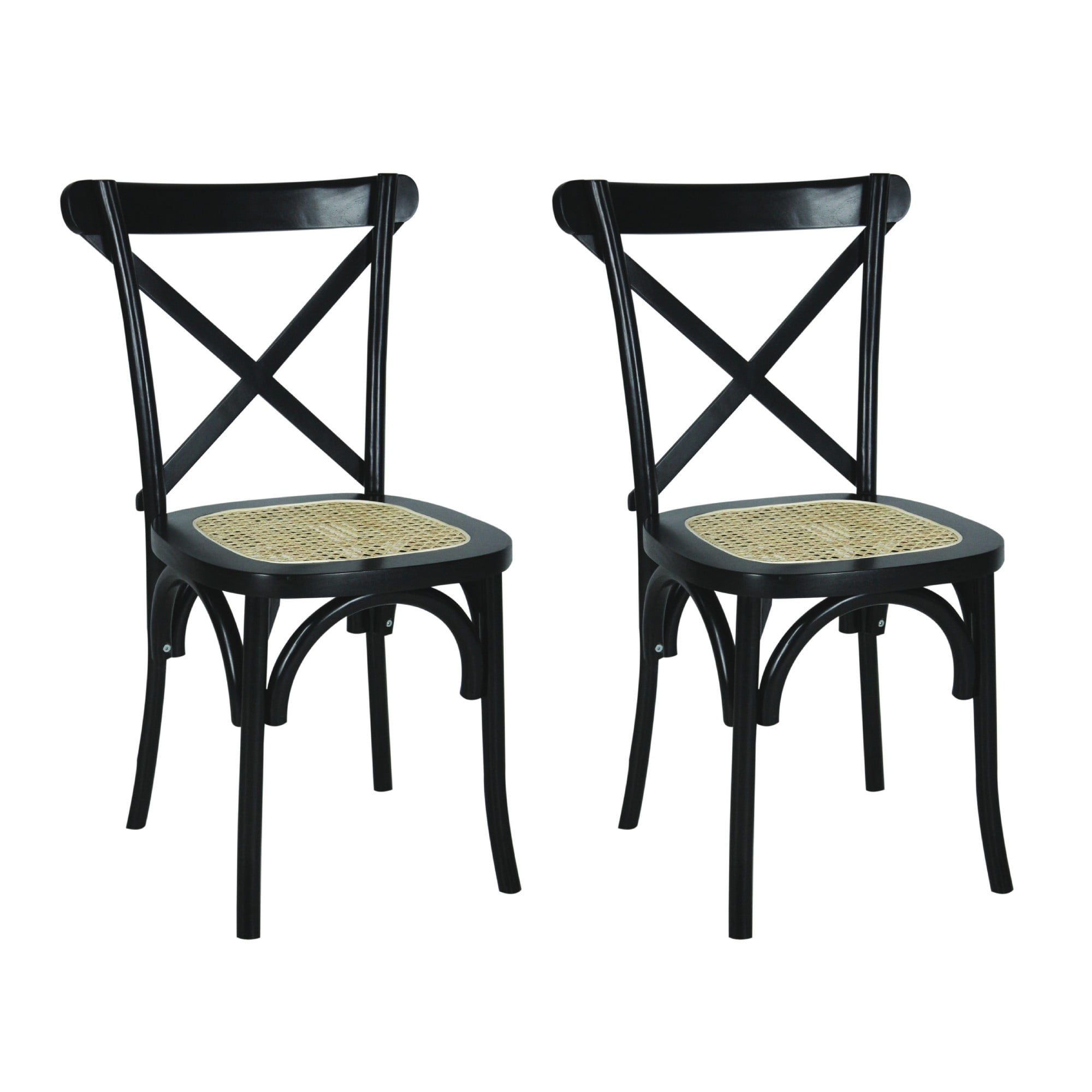 Black High Cross Back Rattan Cane Side Chair Set