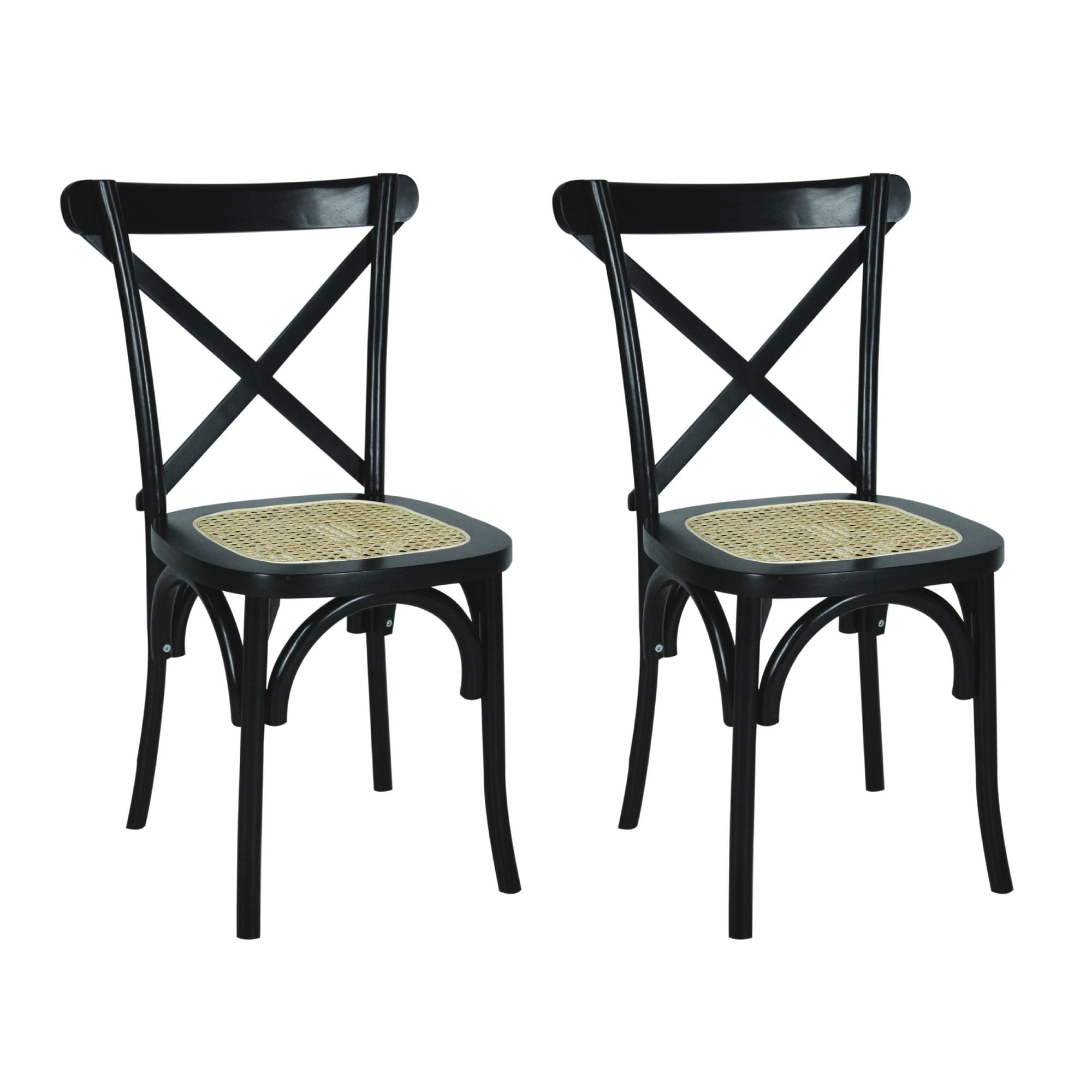 Black High Cross Back Rattan Cane Side Chair Set