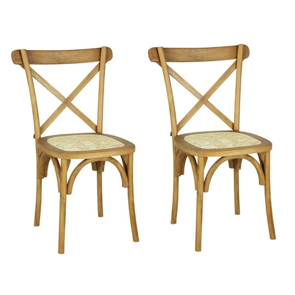 Cassis Classic Traditional X-Back Wood Rattan Dining Chair, Natural (Set of 2)