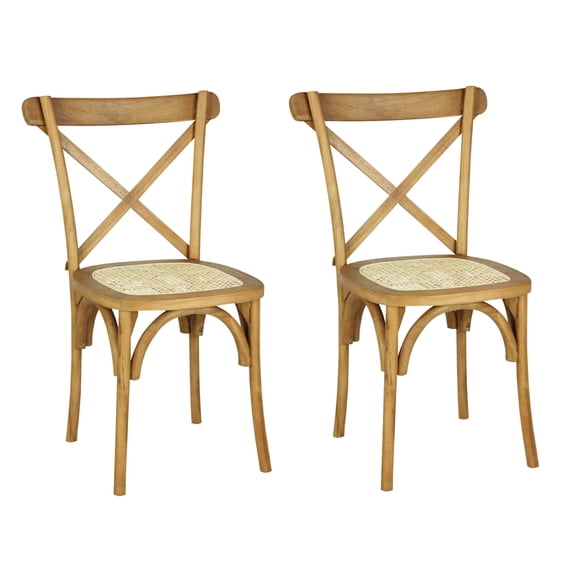 Cassis Classic Traditional X-Back Wood Rattan Dining Chair, Natural (Set of 2)