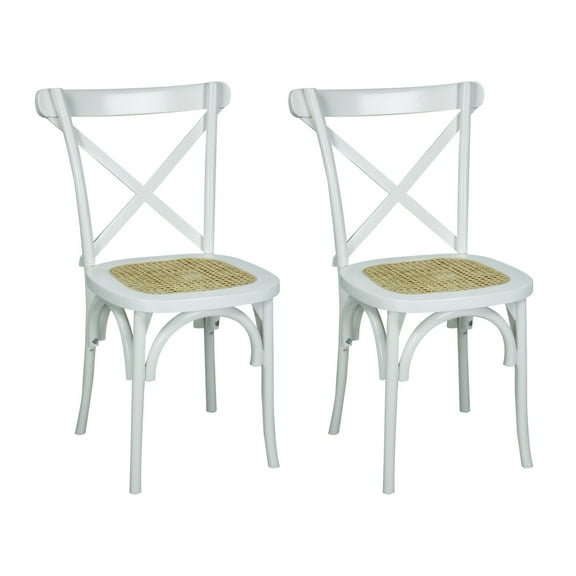 Cassis Classic Traditional X-Back Wood Rattan Dining Chair, White/Natural (Set of 2)