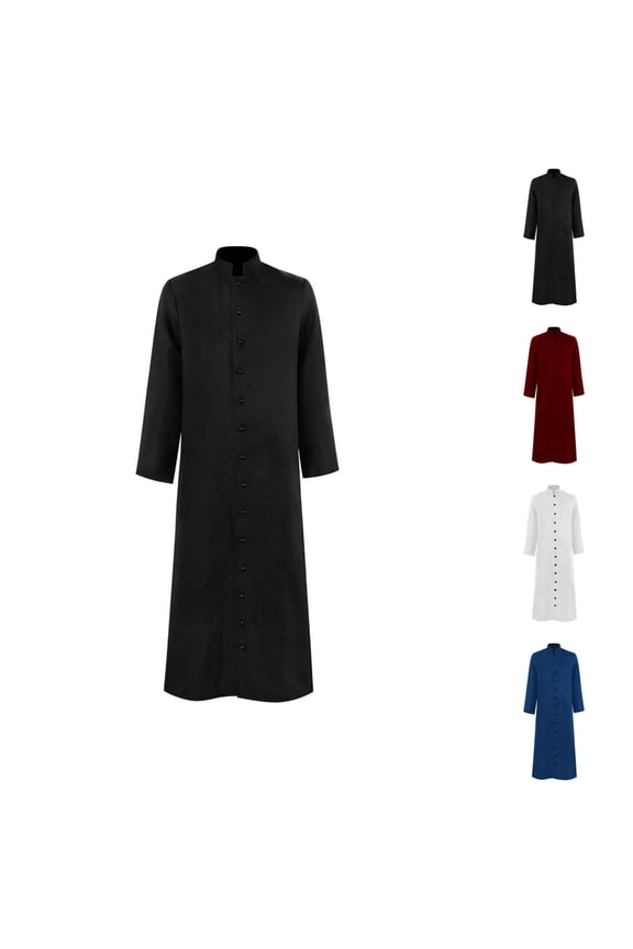 Cassock Robe Robe for Men Long Sleeve Button Down Stand Collar Choir Minister Clergy Pulpit Liturgical