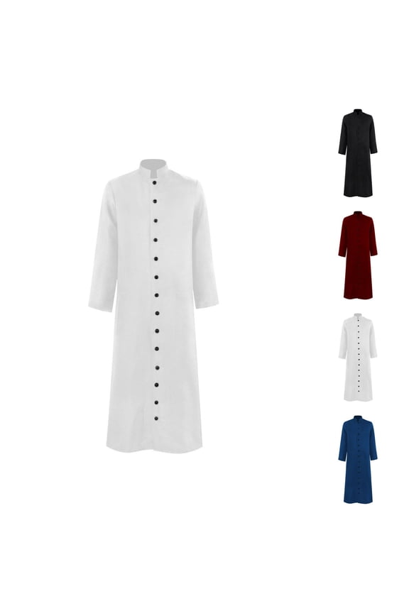 Cassock Robe Robe for Men Long Sleeve Button Down Stand Collar Choir Minister Clergy Pulpit Liturgical