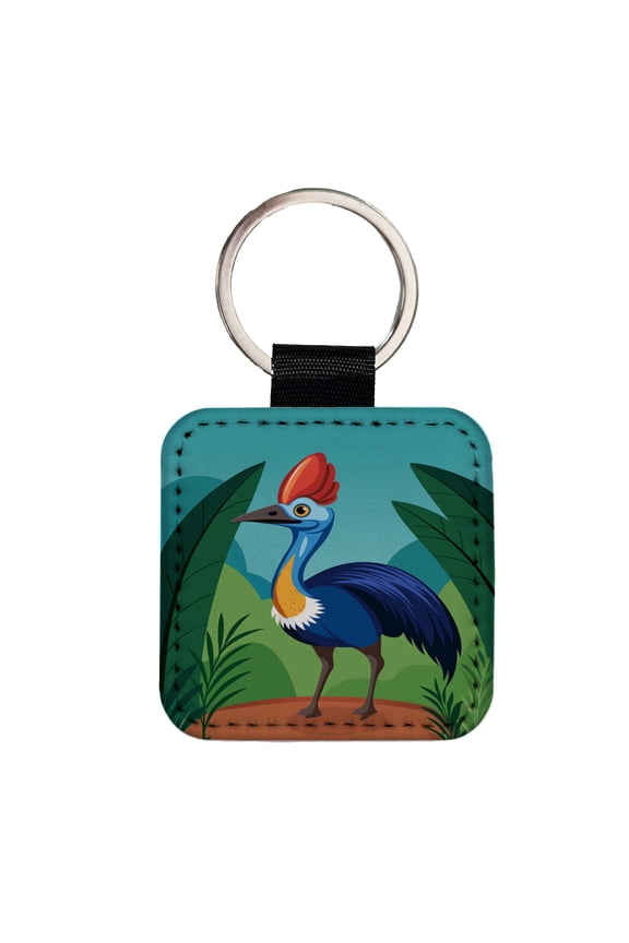 Cassowary Flightless Bird Australian Faux Leather Square Keychain
