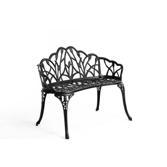 Cast Aluminium Deck Furniture In Black - Rust-, , Comfortable And Chic Garden Bench, Waterproof, Sun-, With Ergonomic Seat Curvature