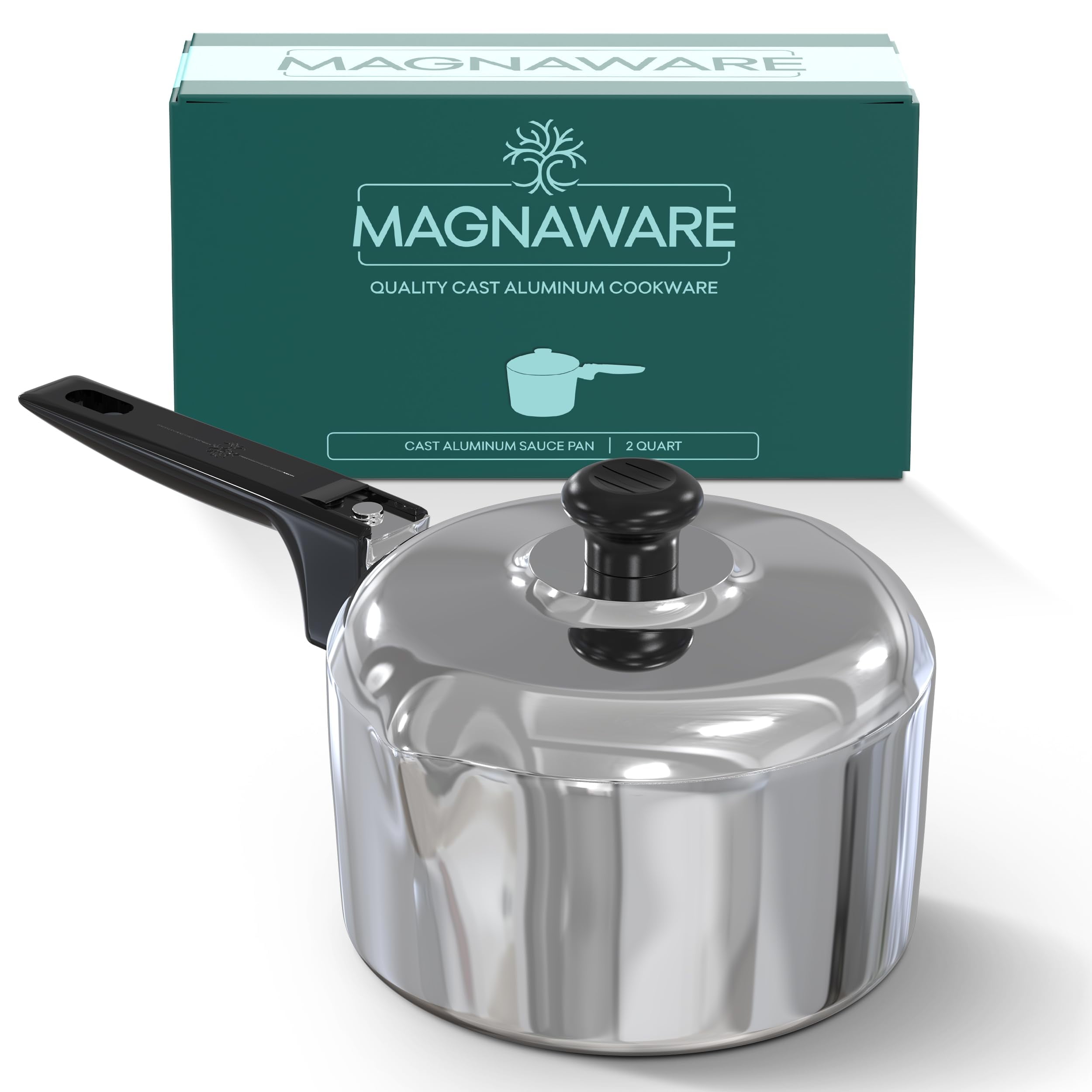 Polished Aluminum 2-Quart Sauce Pan with Lid and Pour Spouts
