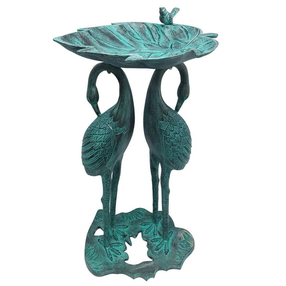 Cast Aluminum 30-in Twin Crane Bird Bath with Leaf Bowl