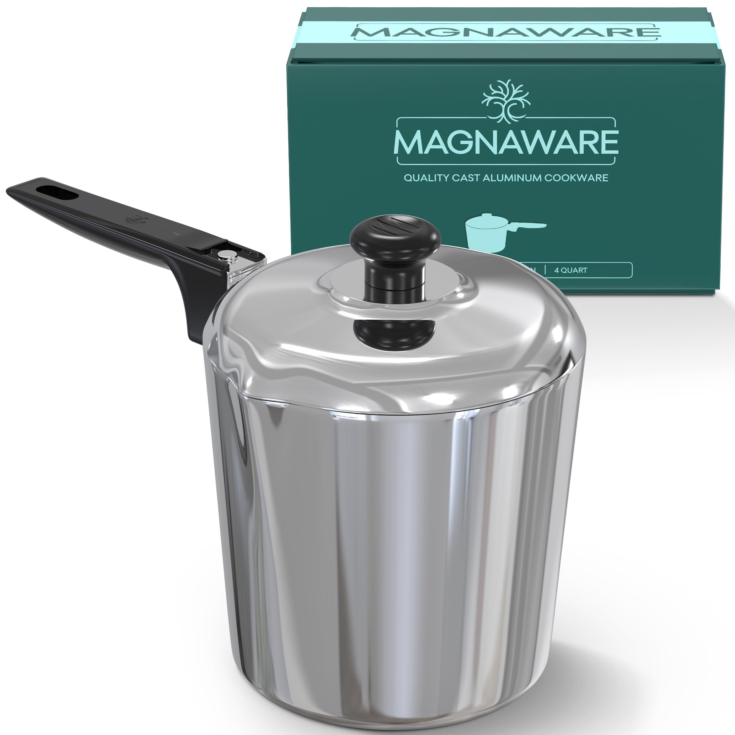 Polished Aluminum 4-Quart Sauce Pan with Lid and Pour Spouts