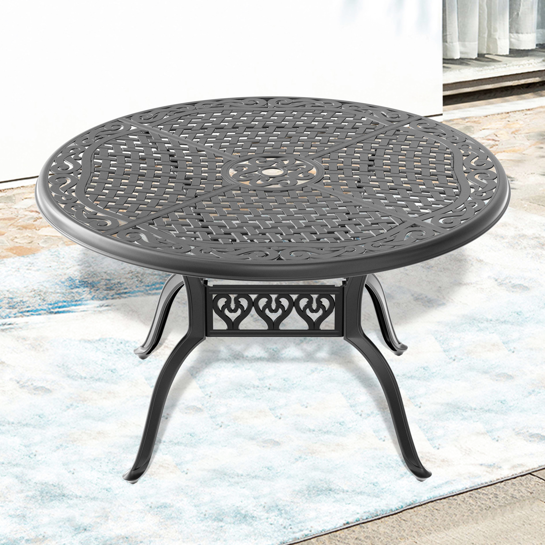 Cast Aluminum 48-inch Patio Dining Table - Black, , Space, Umbrella ...