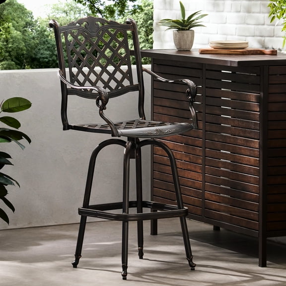 Cast Aluminum Bar Stool With Traditional Style, Weather Resistance, Swivel Seat, 24.91"w X 21.37", Copper Swivel, Pattern, Diamond , Rustproof Frame, , 21.37" Width,