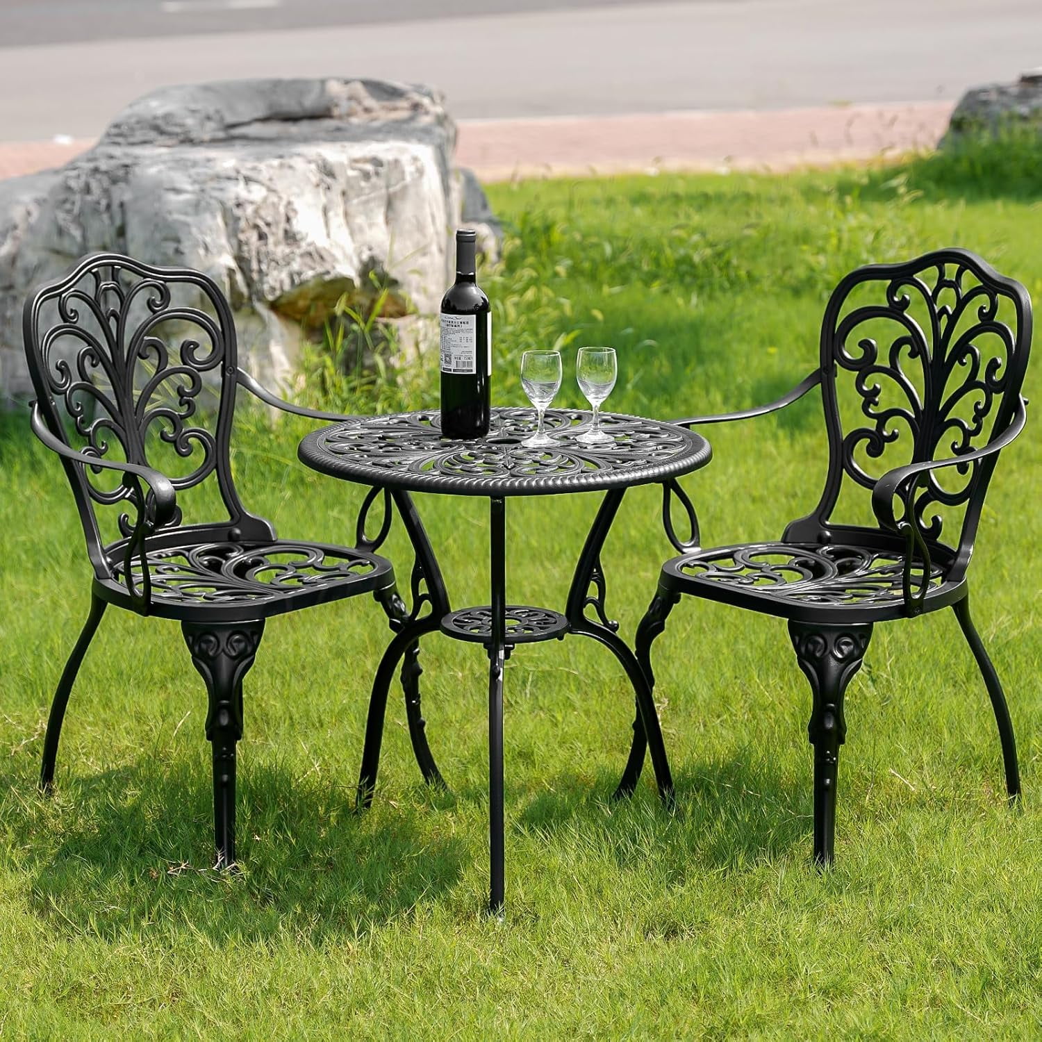 Cast Aluminum Bistro Set 3 Piece Outdoor, Patio Bistro Set White, Patio ...
