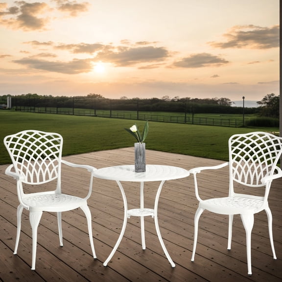 Cast Aluminum Bistro Table and 2 Chairs Set / Suitable for Porch and Backyard Relaxation