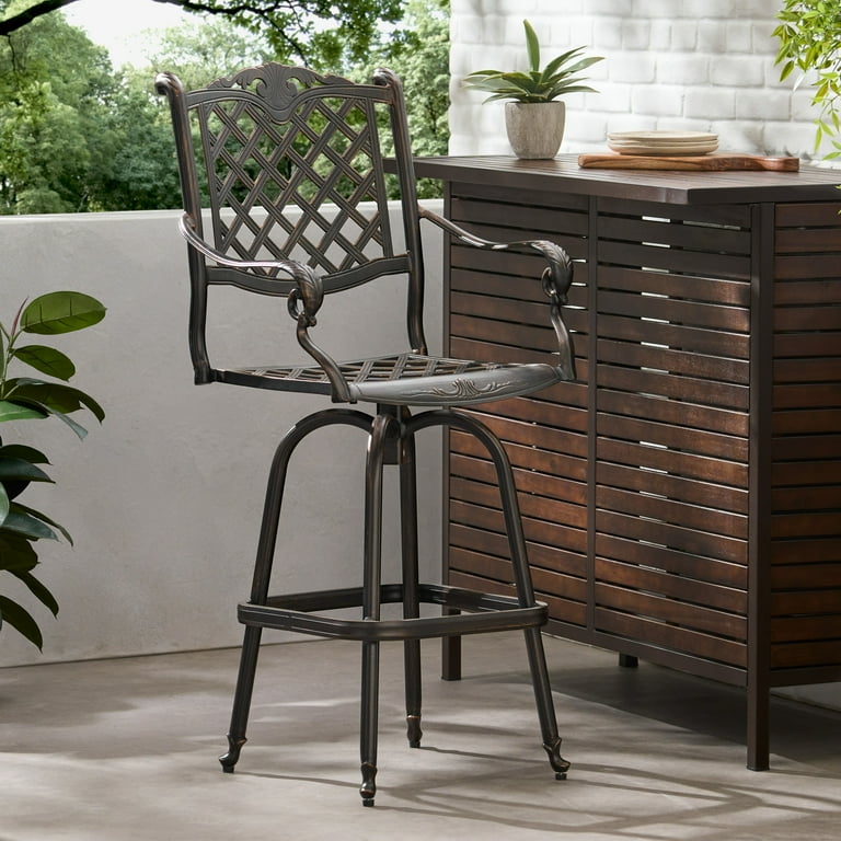 Noble House Cast Aluminum Outdoor Bar Stool Shiny Copper Walmart