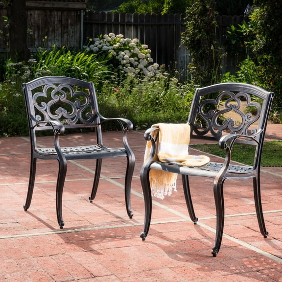 Cast Aluminum Dining Chairs (Set of 2) | Ideal for Patio Dining, Alone or with Other Sets | Handcrafted with Patina Copper Finish | Solve Rust Concerns with Anti - Rust Design