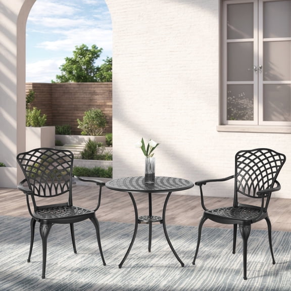 Cast Aluminum Frame with Black Finish | Ideal for Outdoor Entertaining on Balcony | Gain a Fade - Resistant and Sturdy Bistro Set