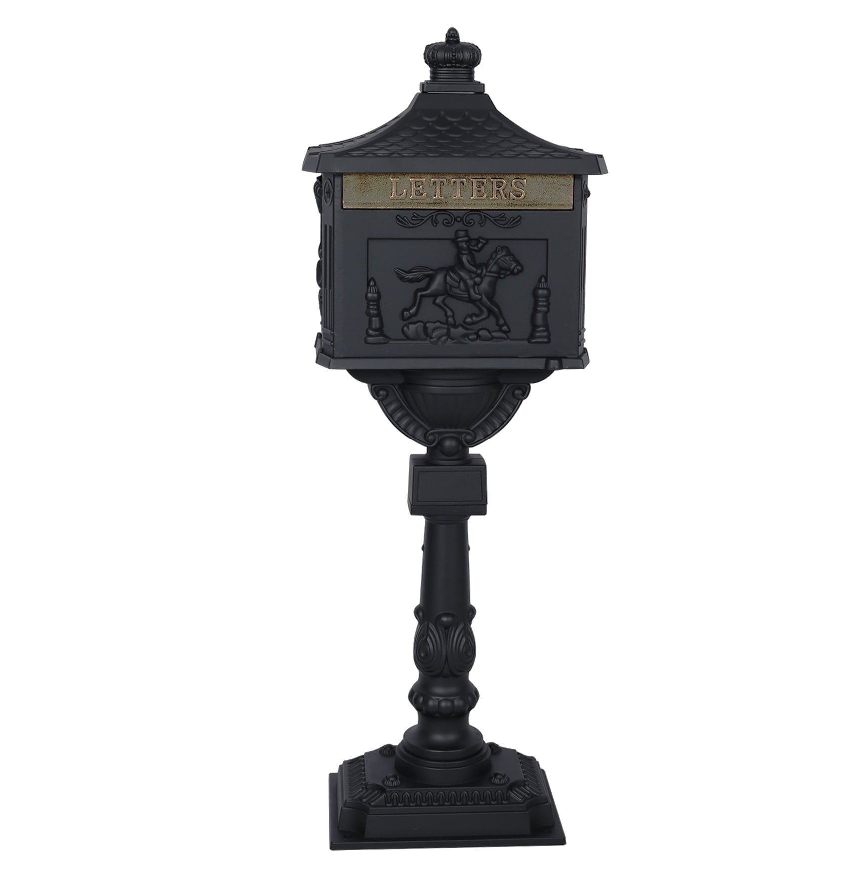 Cast Aluminum Mailbox, Black - Locking Post Box, Heavy Duty Postal Mail Box for Outdoor Use