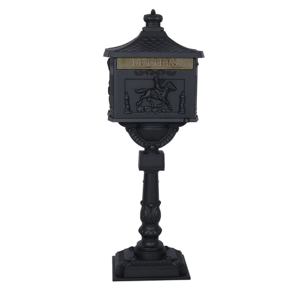 Cast Aluminum Mailbox - Black Postal Box with Lock & 2 Keys - Secure & Rustproof - Large Capacity - Outdoor Home Decor