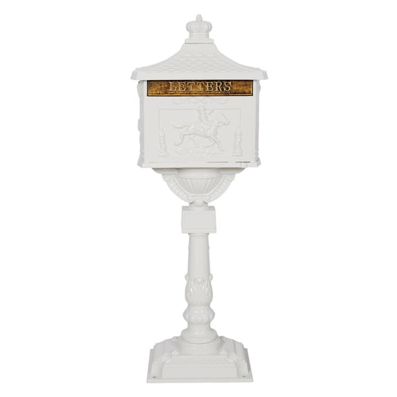 Cast Aluminum Mailbox, White Postal Box - Locking & Rustproof - Large Capacity, Heavy Duty, Secure Mail Delivery for Home & Garden