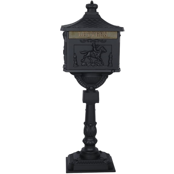 Cast Aluminum Mailbox with Lock - 16.5" Black Rust-Proof Postal Box, Classic Retro Design for Home & Garden